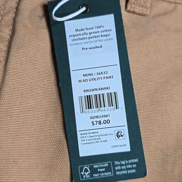 1329 NWT Alpine Design Men's Utility Pant Brown Khaki 36x32 - Picture 6 of 8